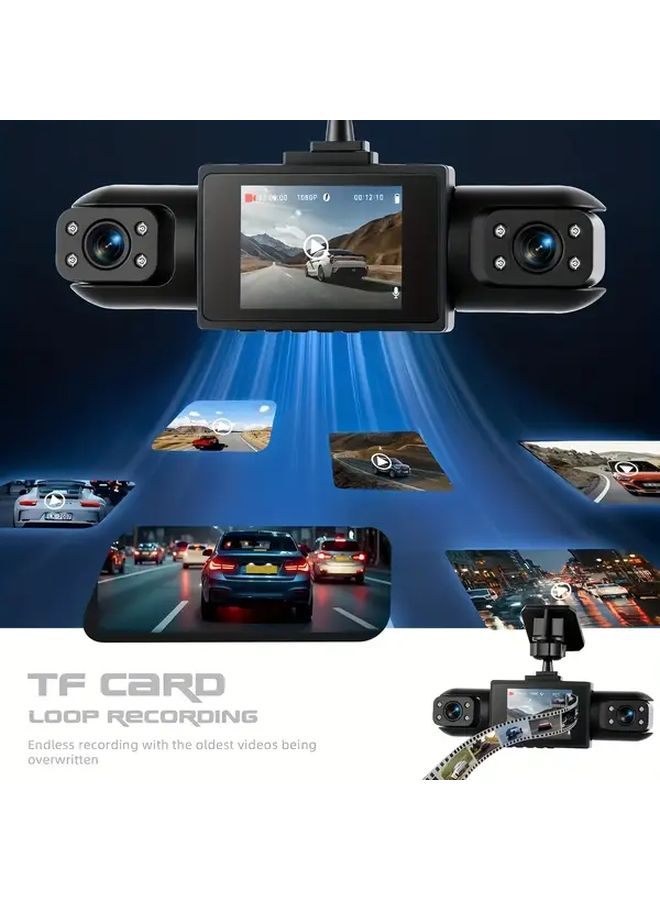 كاميرا داش رباعية القنوات 360 درجة رؤية بانورامية 3 عدسات بدون بطاقة أمامية خلفية يسار يمين الكاميرات - Image 5